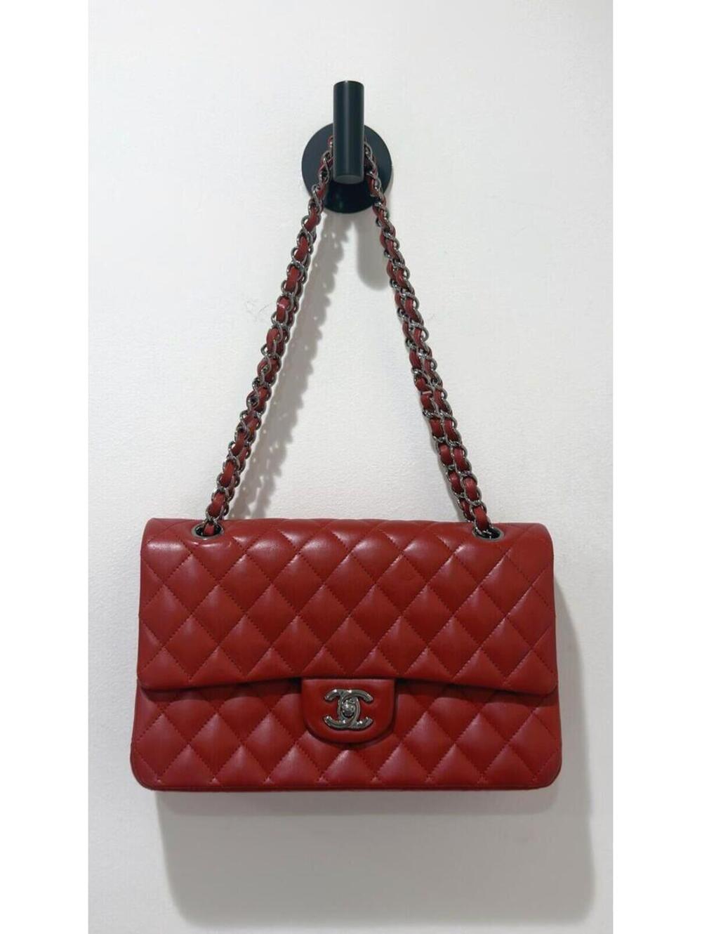 *Authentic* CHANEL - 2014/2015 Medium Classic Lambskin in Red/Silver Tone Metal